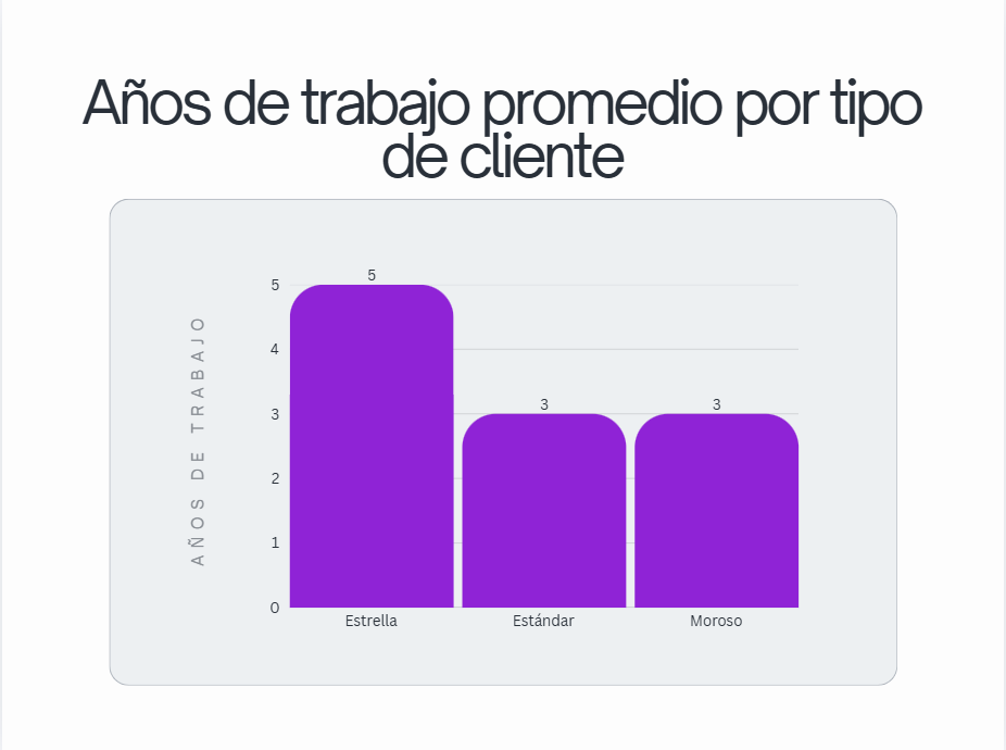 Años de trabajo promedio por tipo de cliente